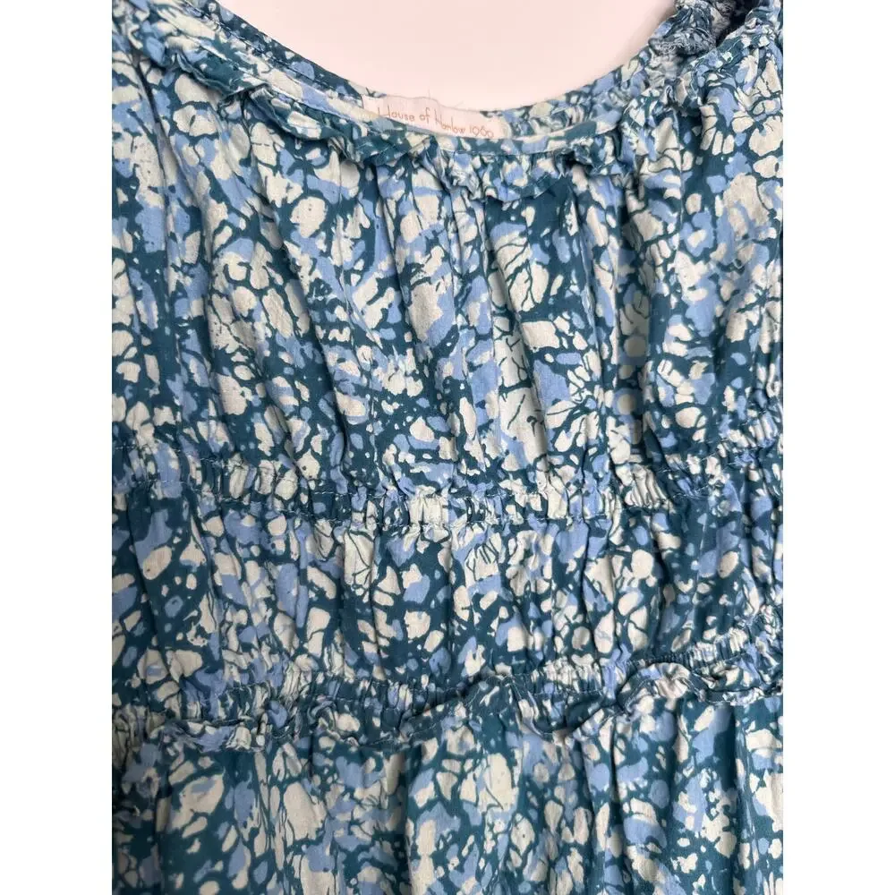 House of Harlow 1960 Blue Cotton Puff Sleeve cottagecore boho Mini Dress XL